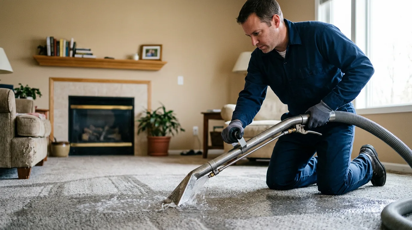 Water damage restoration technician working near Central Falls, RI